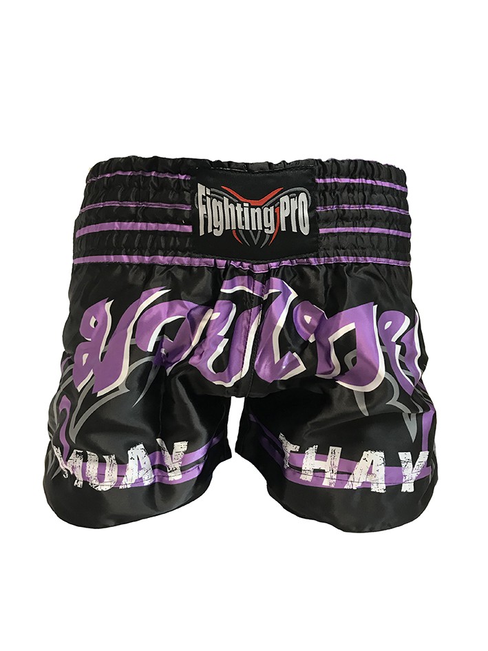 Short boxe Thaï Noir / Mauve